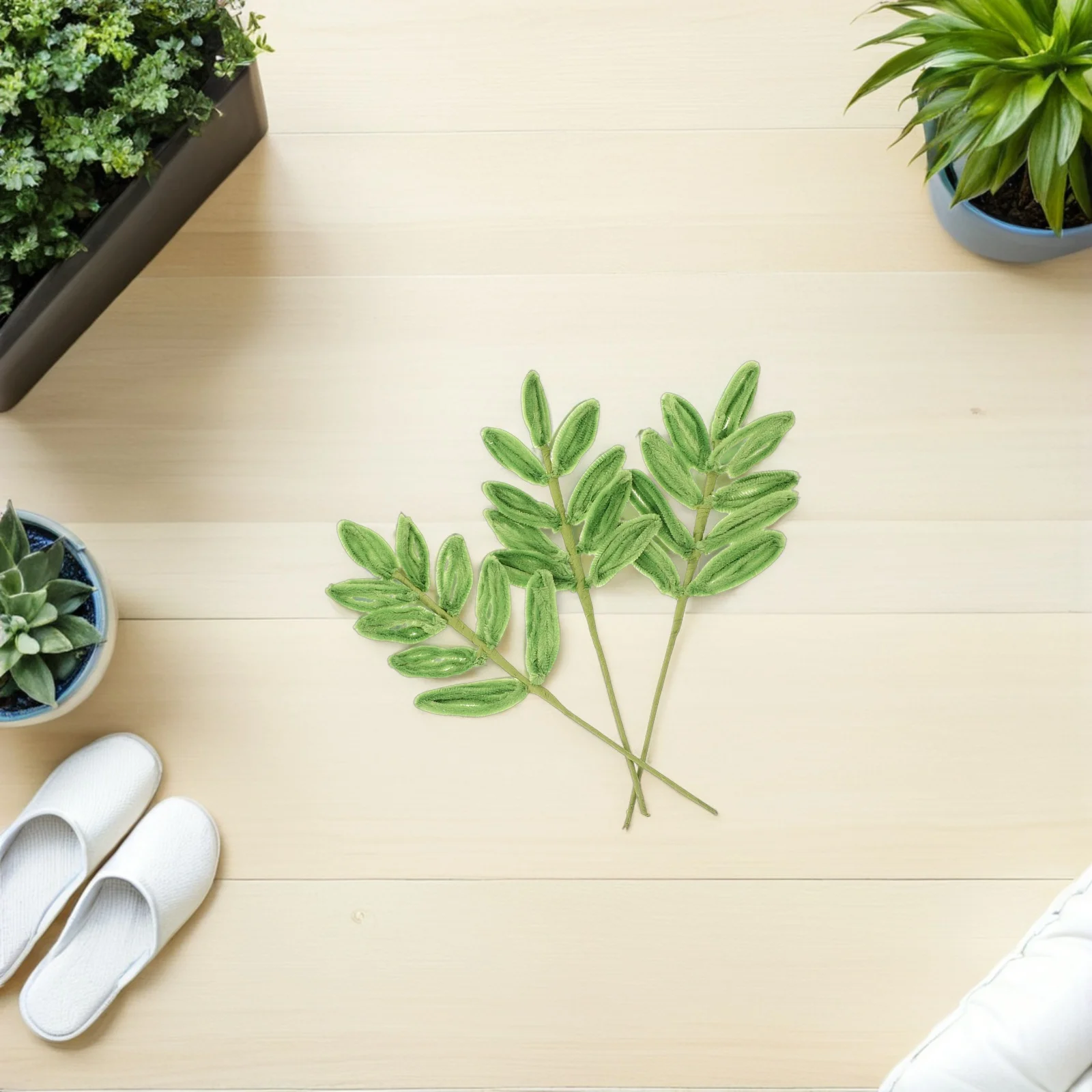 8pcs Green Chenille Stems Crafts Twisted Stick Leaves Vase Filler For Wedding Spring Christmas Centerpiece Decor Party Supplies