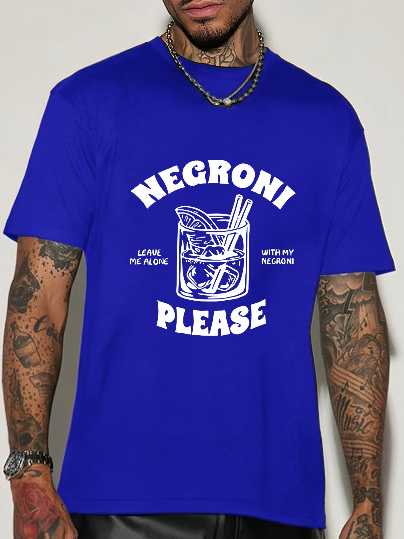 Cocktail Lover Mens Crew Neck Cotton T Shirt Negroni Please Glass Sketch Print Short Sleeve Bar Party Casual Street Fashion Top