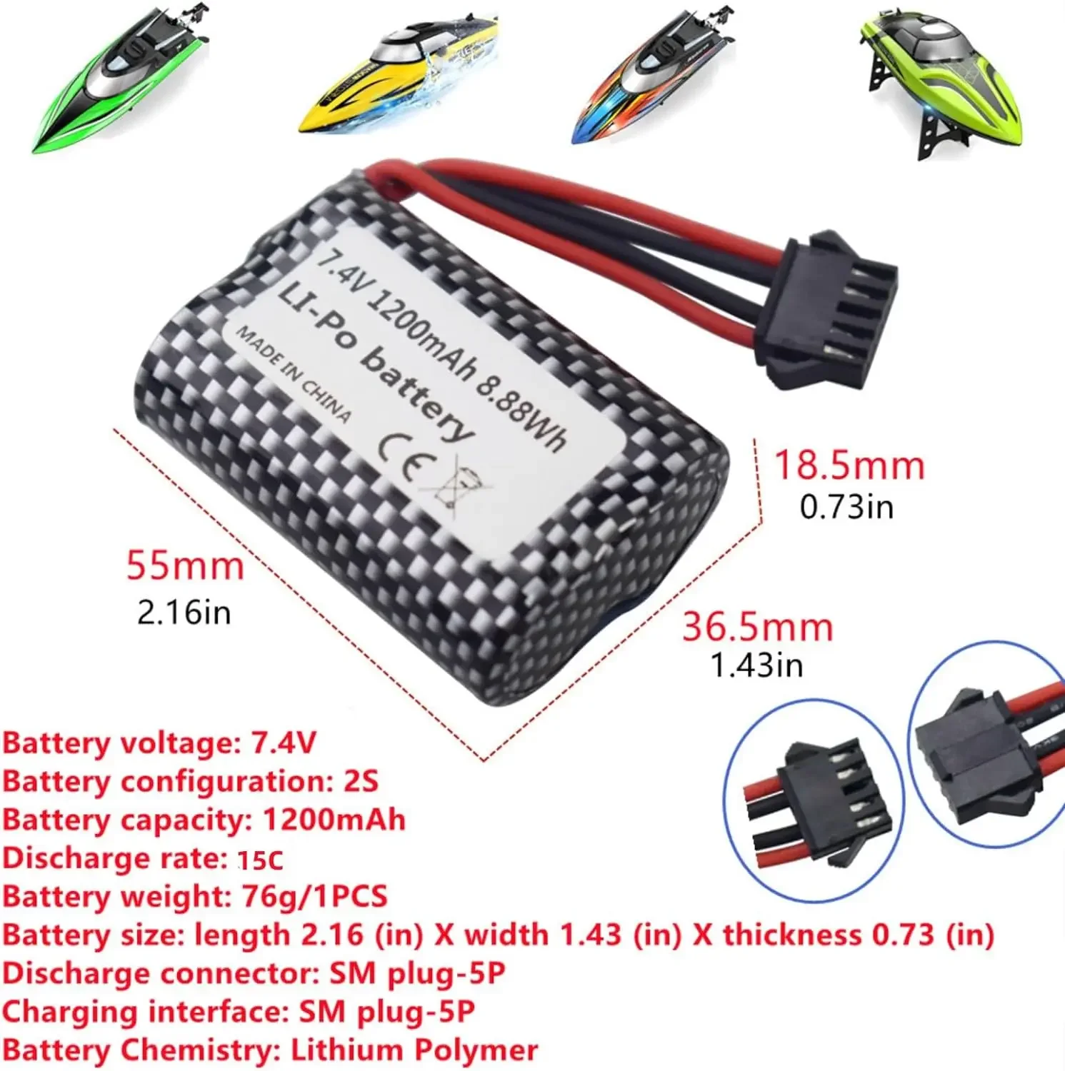 Batería de litio para radiocontrol con cable USB - imagen 2