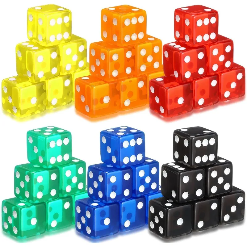 

Набор 36 кубиков, прозрачный квадратный угол, аксессуары для настольных игр с подсчетом цвета, 6 цветов, 19 мм