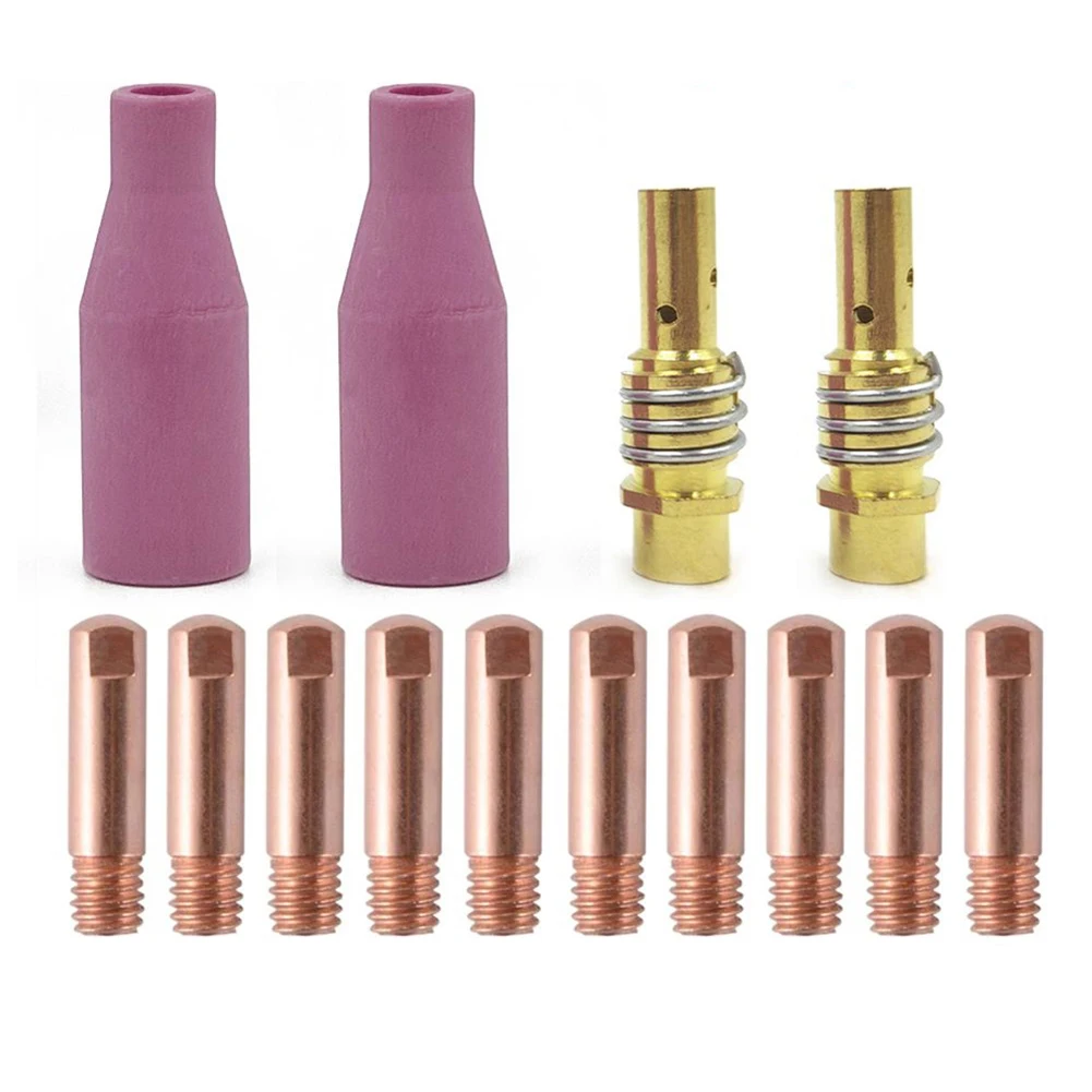 15AK Welding Nozzle Replacement 14PCS Set Includes 2 Nozzles 10 Contact Tips 2 Holders for 15AK 0.8mm Tip Size