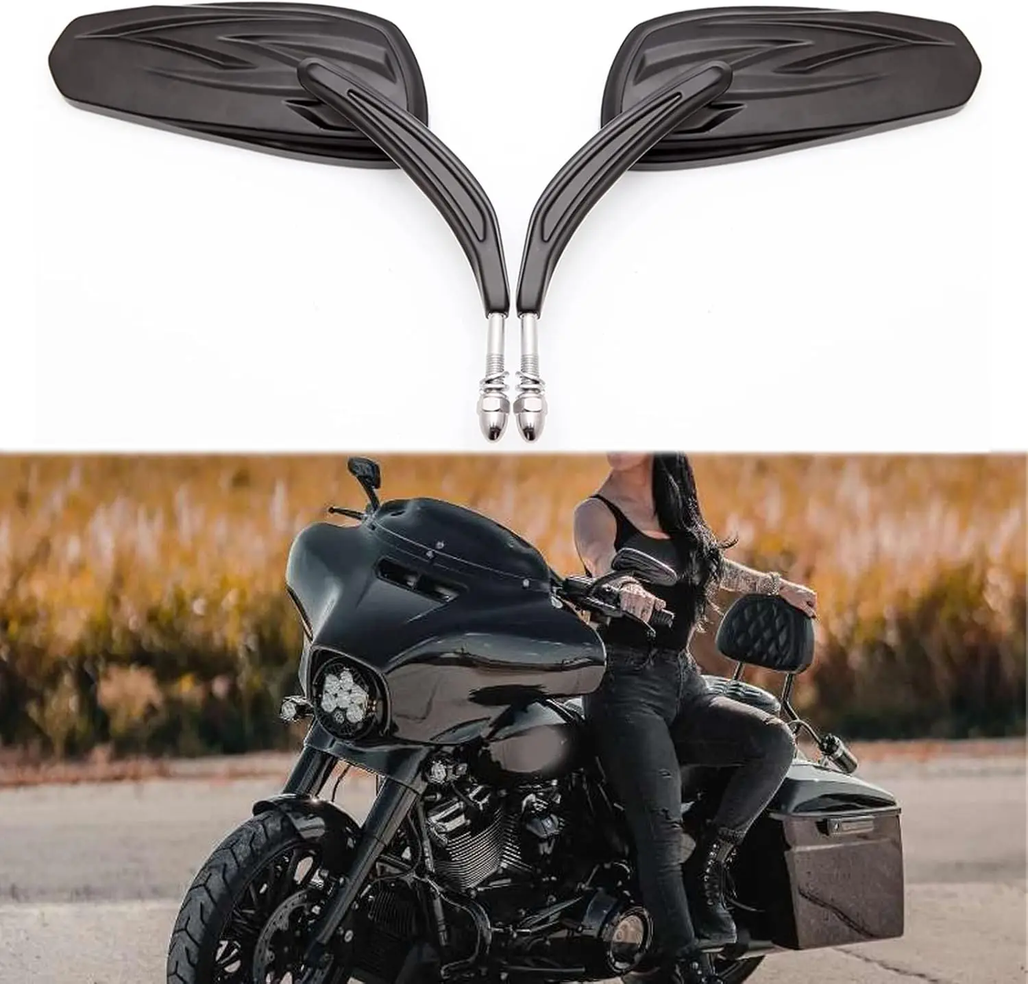 

Motorcycle Mirrors for Road King Sportster Street Glide Electra Glide Dyna Softail Road Glide 1982-2019 (Black#2)