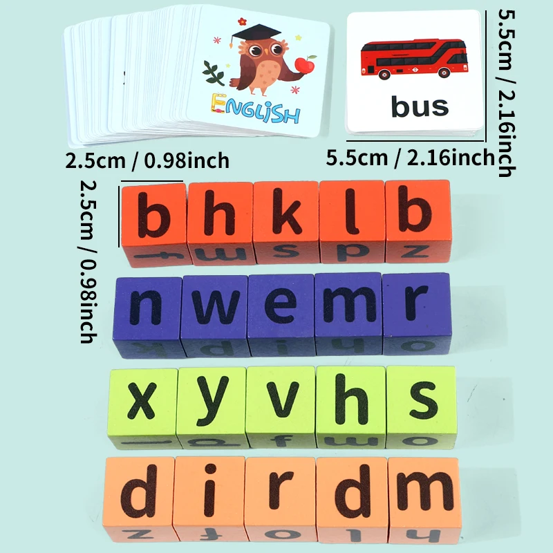 English Word Game,Kids Matching Letter Game,Word Race Cube Game,Engaging Word Cards and Wooden Letter Cubes,Christmas/Halloween