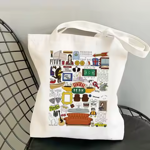 Fashion Friends TV Show Inspired Canvas Tote Bag Womens Casual Street Style Harajuku Shopper Handbag Daily Use Gift Idea