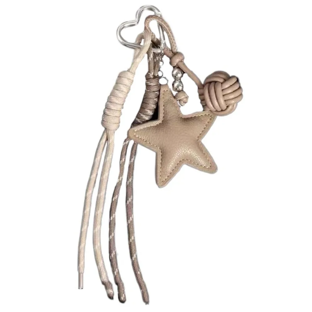 

PU Leather Five Pointed Star Bag Pendant Woven Rope Anti-Lost Leather Star Keychain Ins Bag Decoration Star and Ball Pendant