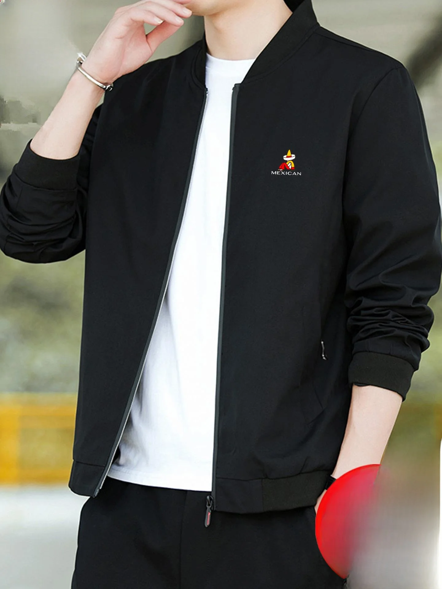 

Men's Casual Baseball Jaet Coat Windproof Faion Ci Sle Stand Fit Polyester Fiber Long Sve Zipper Closure Pure C...