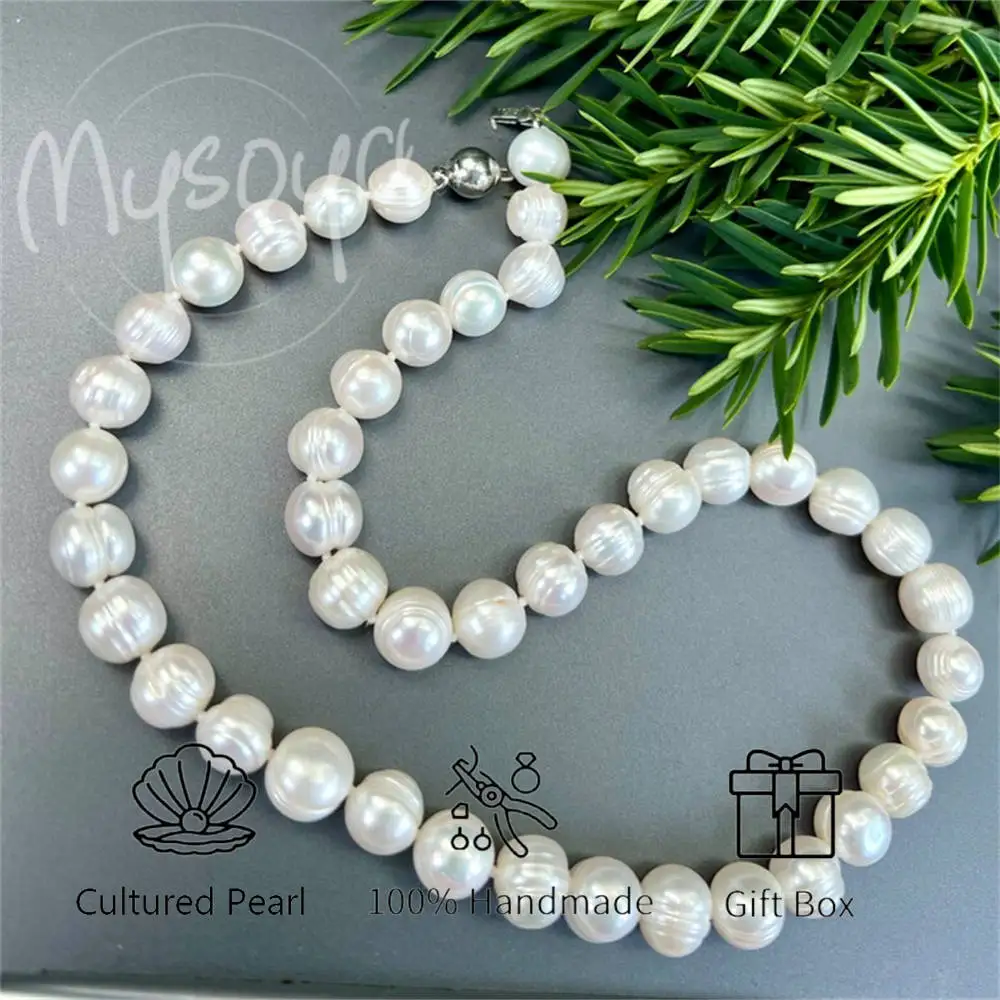 

MYSOYA ожерелье из белого резьбового пресноводного жемчуга в стиле барокко, 10-11 мм, подарочная коробка, подарок для нее/горма, на день рождения/свадьбу/валентинку Da