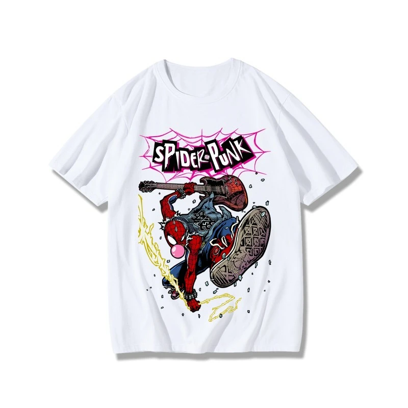 تي شيرت ديزني مارفل أنيمي فيلم بانك سبايدر مان عبر الكون طباعة فضفاضة النسخة الكورية برقبة قصيرة الأكمام للرجال
