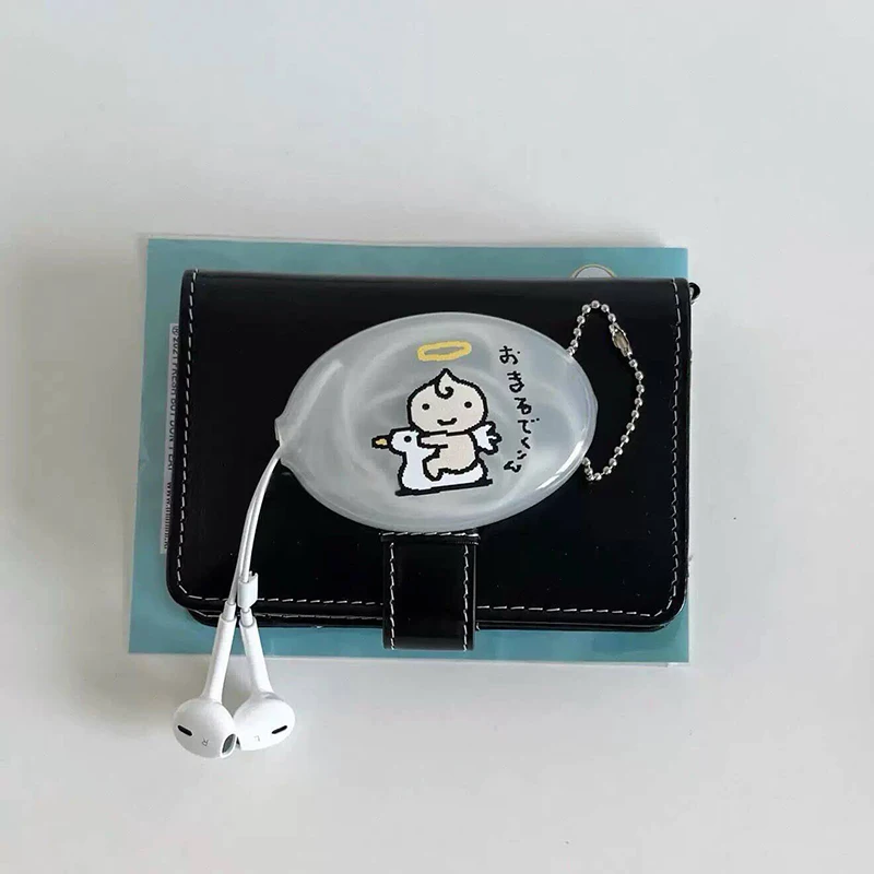 Vintage Cherry Girl Printed Wired Earphone Storage Box Soft Rubber Mini Coin Wallet Portable Keychain Pendant Small Storage Bag