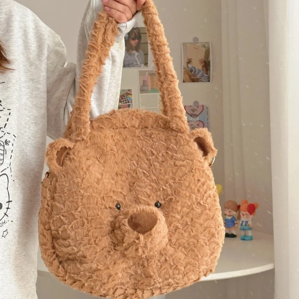 

Large Capacity Plush Handbag Dual-purpose Bear Shape Student Shoulder Bag with Adjustable Strap Cute School Backpack Children