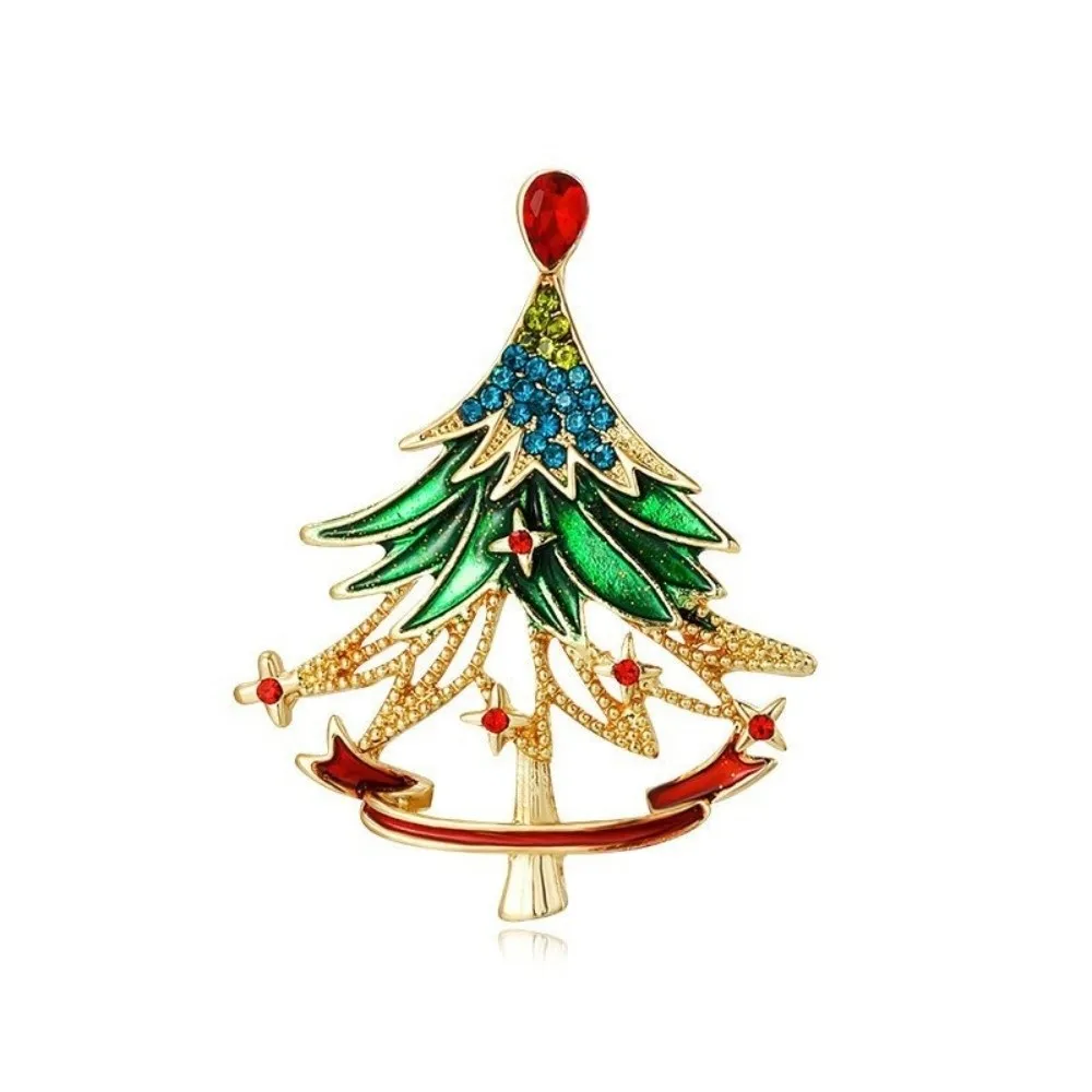 Unique Enamel Christmas Brooch Cute Vintage Xmas Tree Lapel Pin Sparkly Festival Rhinestone Brooch Clothing Decoration