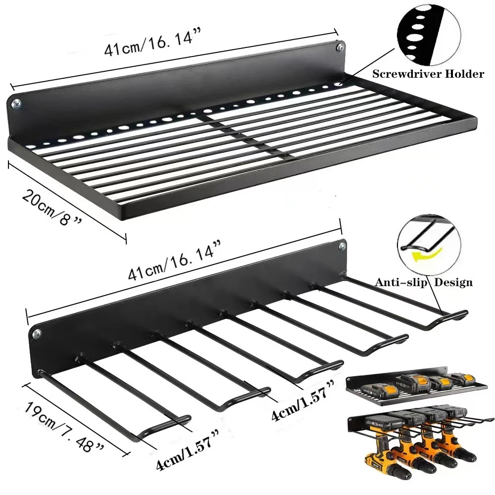Drill Wall Mounted Utility Rack, 2 Counts Power Tool Organizer, Metal Tool Shelf,Storage Rack, Tool Storage Organizer
