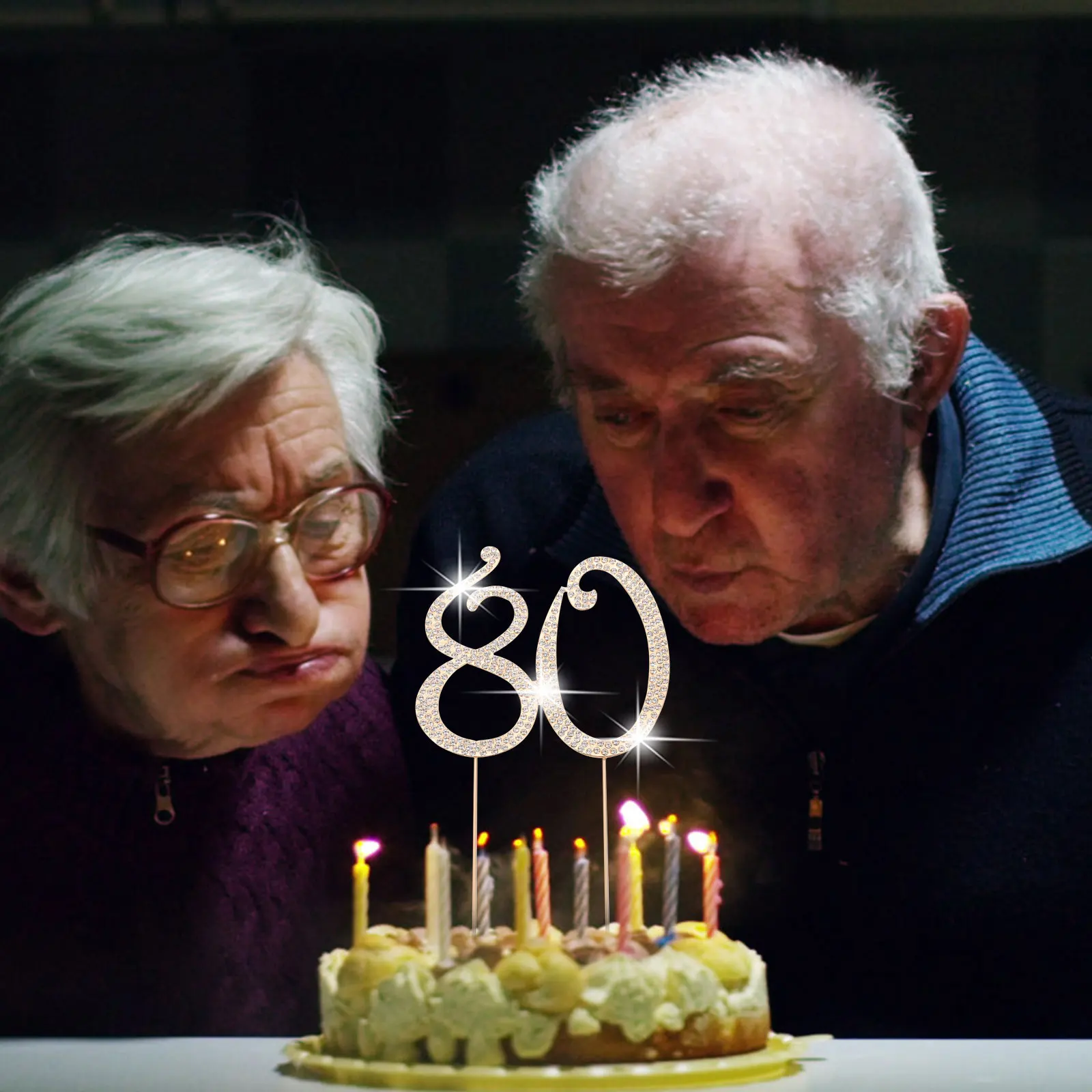 

80Th Birthday Cake Topper Alloy Rhinestone Glitter Insert Party Decoration Crystal Birthday Cake Ornament Accents