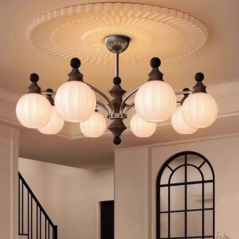 Wooden  Chandelier Luxury Retro Ceiling Lamp Full Spectrum  Pendant Light Home Decor