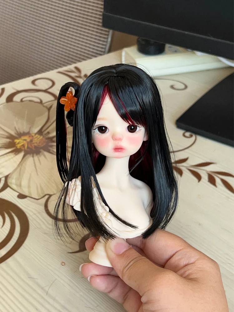 D09-P325 children handmade toy 1/6 1/4 1/3 MSD MDD bjd wig pink red mixed black Double ponytail curly hair 1pcs