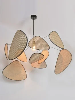 Industrial  Screen Rattan Chandelier for Dining Living Room Suspension House Decor Lamp Indoor Lighting