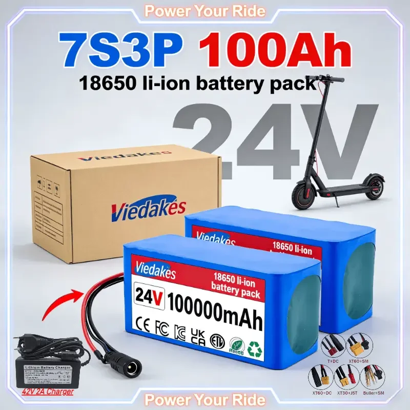 

VIEDAKES 18650 24V 7S3P 100Ah Аккумуляторная Battery With Charger Customizable Connector For Solar Generator Stable Power