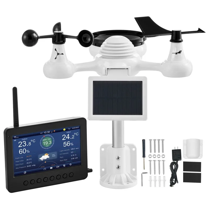 7-in-1 WiFi Wireless Weather Station 7 Inch TFT Color Screen Solar Sensor Indoor Outdoor Monitor