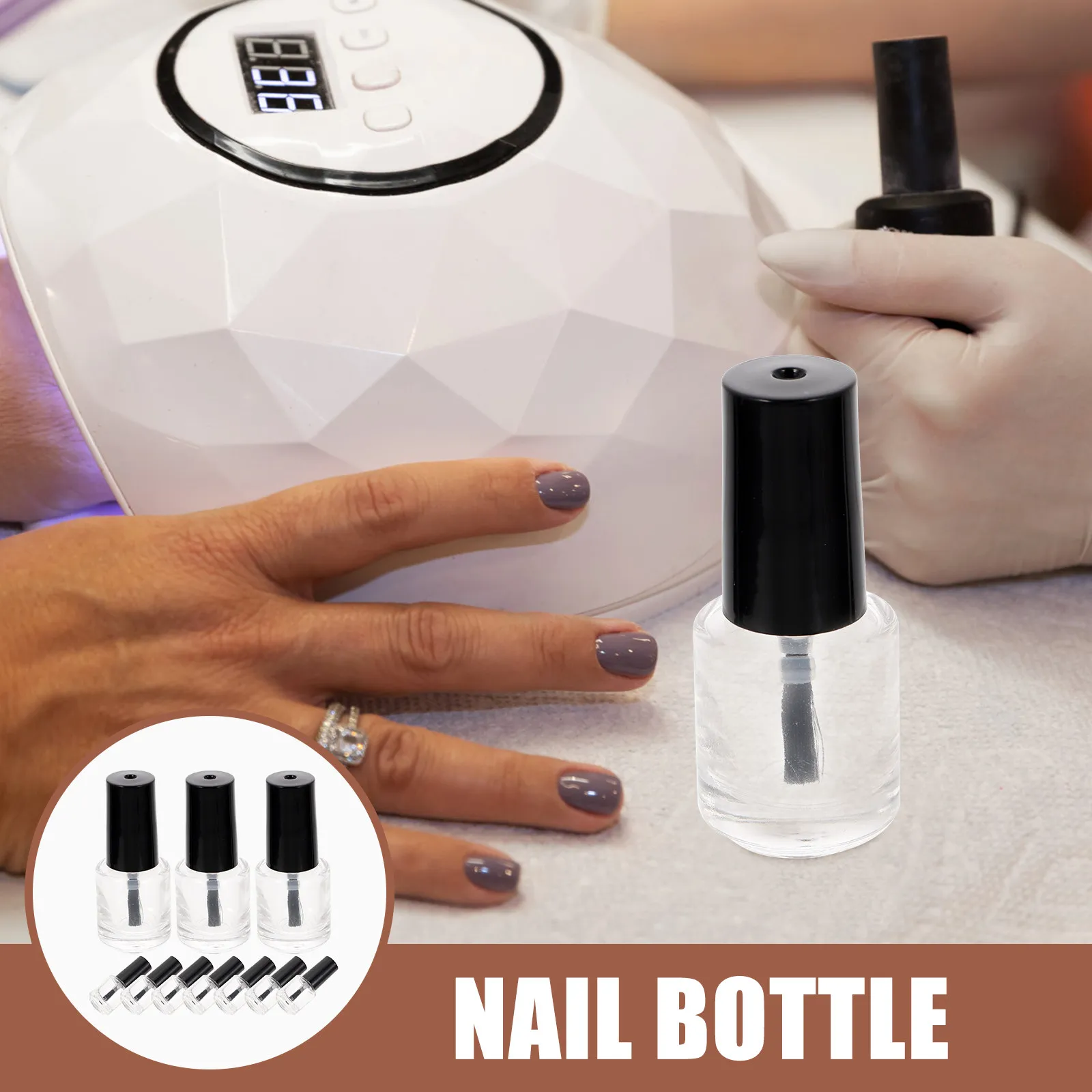 20Pcs Transparent Glass Nail Polish Bottles with Brush Black Cap Flat Sides for DIY Repackaging Labeling Cosmetics Refill