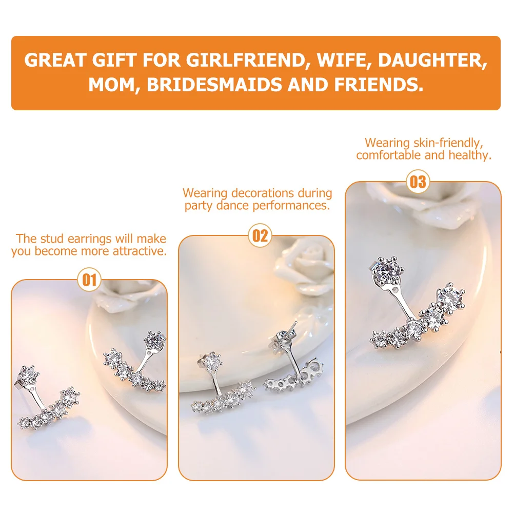 

1Pair Zircon Earring Studs Six-Prong Design Sparkling Ear Jewelry for Women Party Wedding Prom Accessories