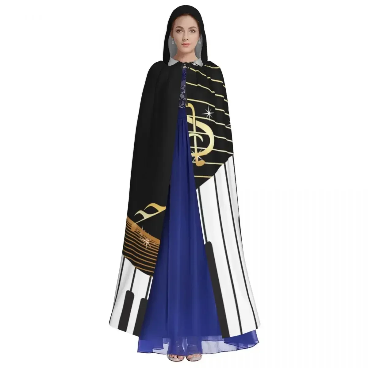 Hooded Cloak Polyester Unisex Witch Cape Costume AccessoryAbstract Piano Keys With Musical Notes