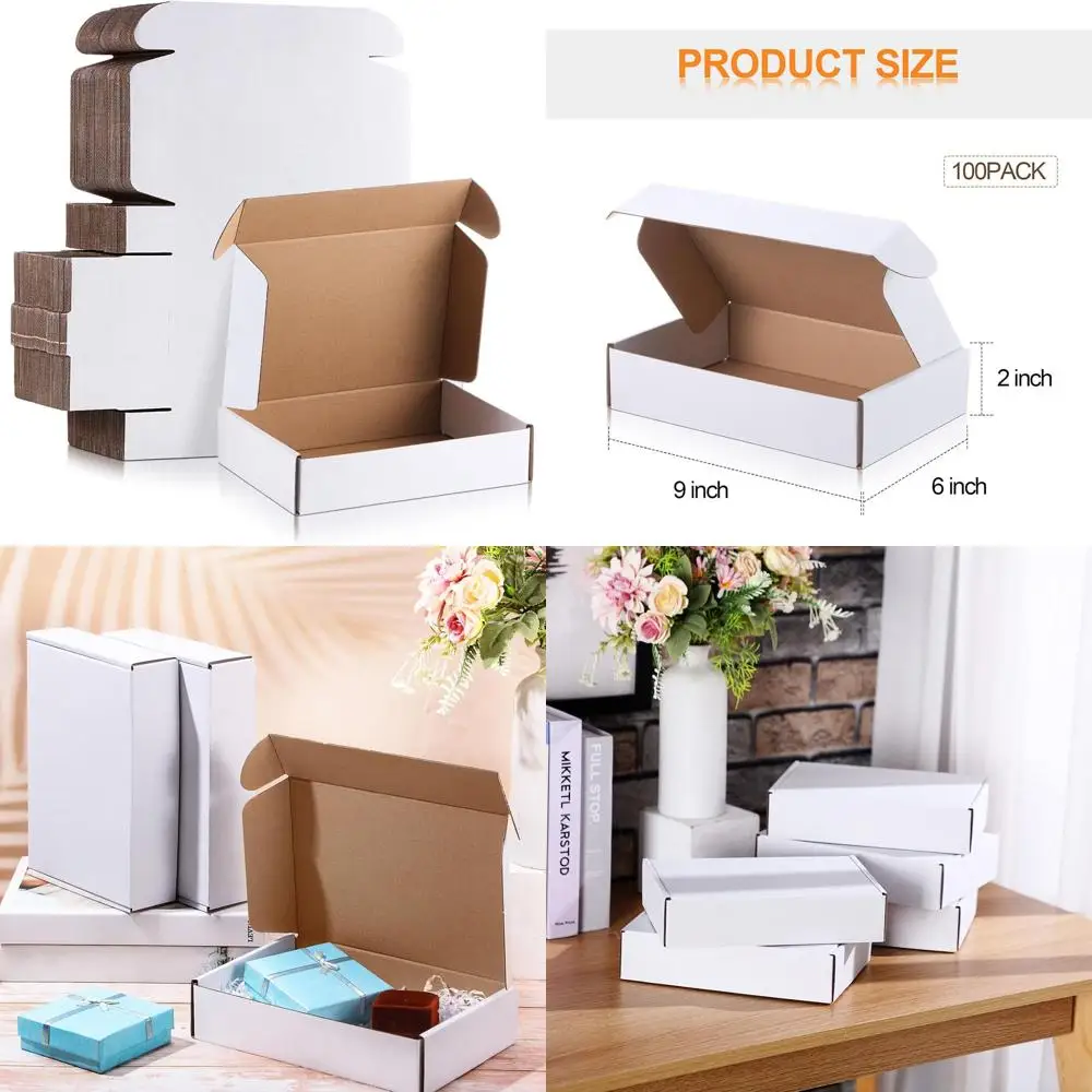 

100 упаковок белых гофрированных картонных почтовых коробок - 9x6x2 дюйма для доставки и упаковки товаров малого бизнеса