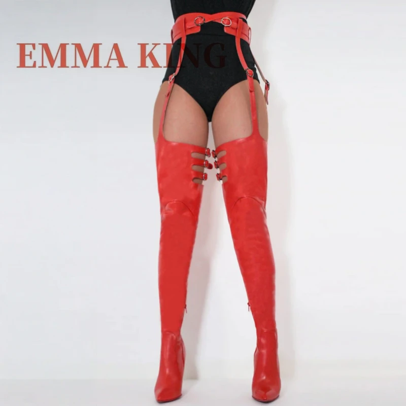 Women's Adjustable Chaps Thigh High Boots, Pointed Toe Stiletto Heel Over-the-Knee Boots, Sexy High Heel Boots for Nightclub