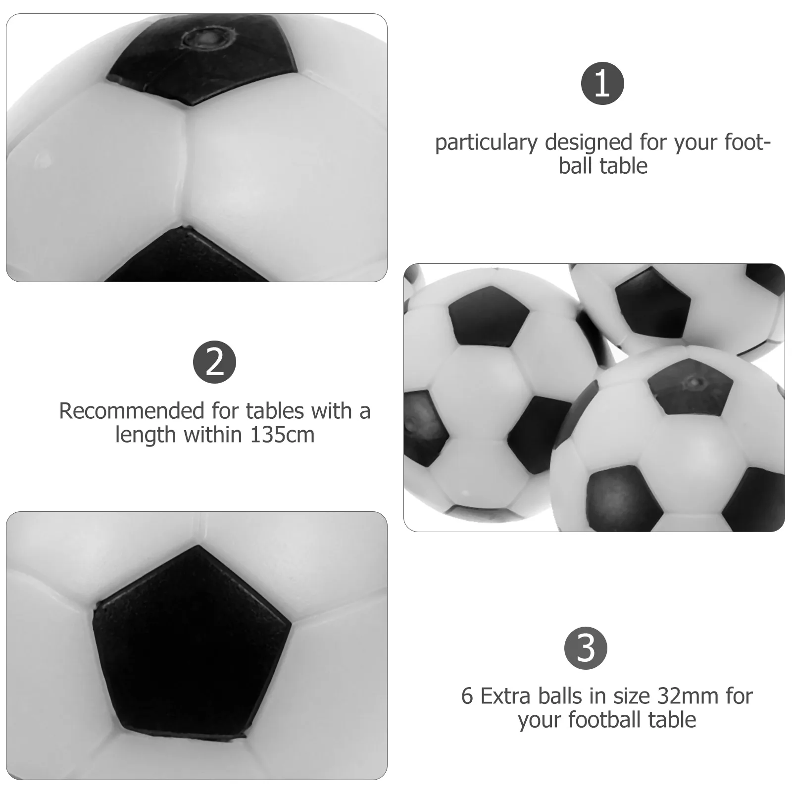 

6Pcs Black White Football Balls 32Mm Small Balls for Table Football Under 135Cm Use Striker Barcelona Roma Small Ball