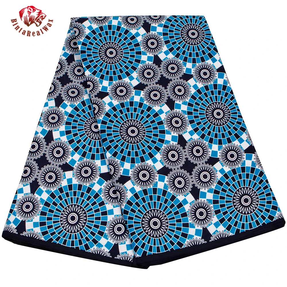 BintaRealWax Blue Vintage Swirl Wax Print Cotton Fabric, African Traditional Clothing Material 24FS1529
