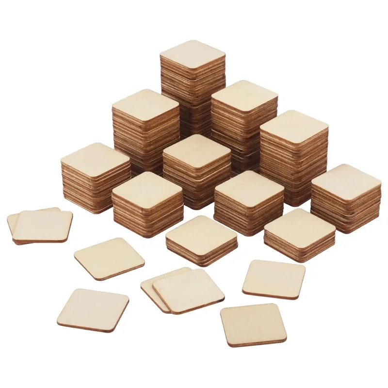 

200pcs 3cm Unfinished Wood Pieces, Blank Square Natural Wooden Slices Cutouts for DIY Craft Wood Engraving Painting