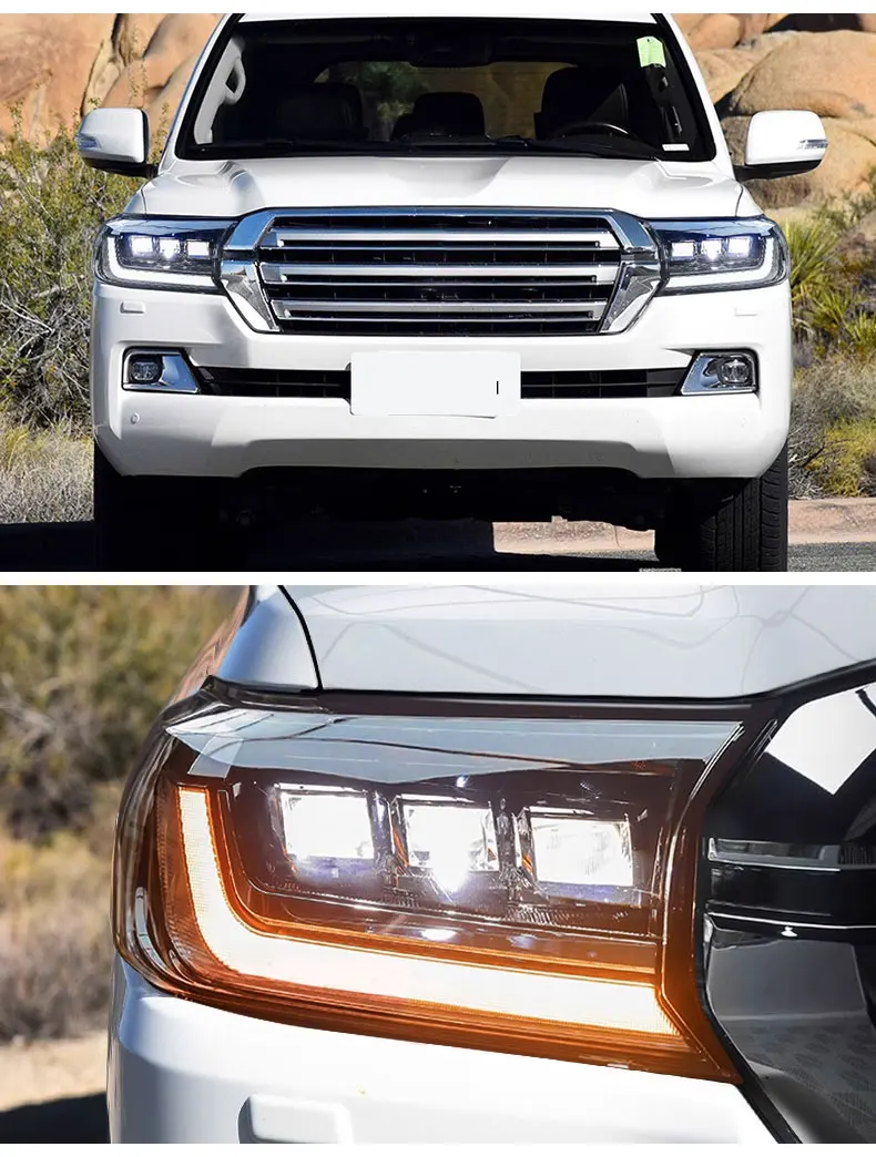 

Автомобильная фара для Toyota Land Cruiser 2016-2021 FJ200 LC200, передние фары, светодиодная динамическая фара DRL, линза проектора HID
