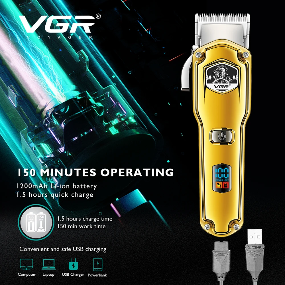 VGR-cortadora de pelo profesional recargable para hombres, máquina de afeitar para cortar el pelo, accesorios de barbero, máquina para cortar barba