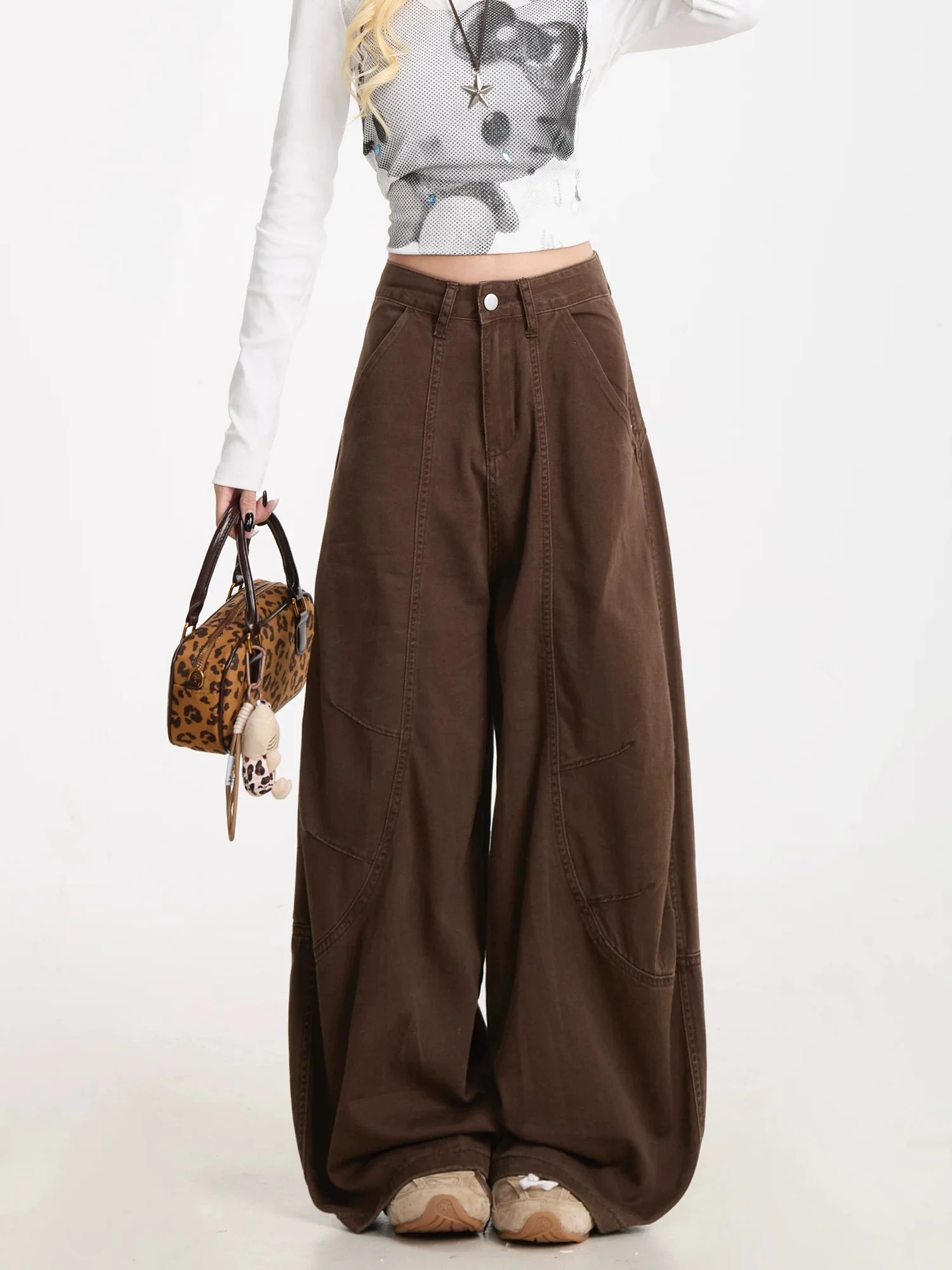 

Y2K Wide Leg Jeans Womens Retro American Workwear Loose Hanging Unstructured Pants