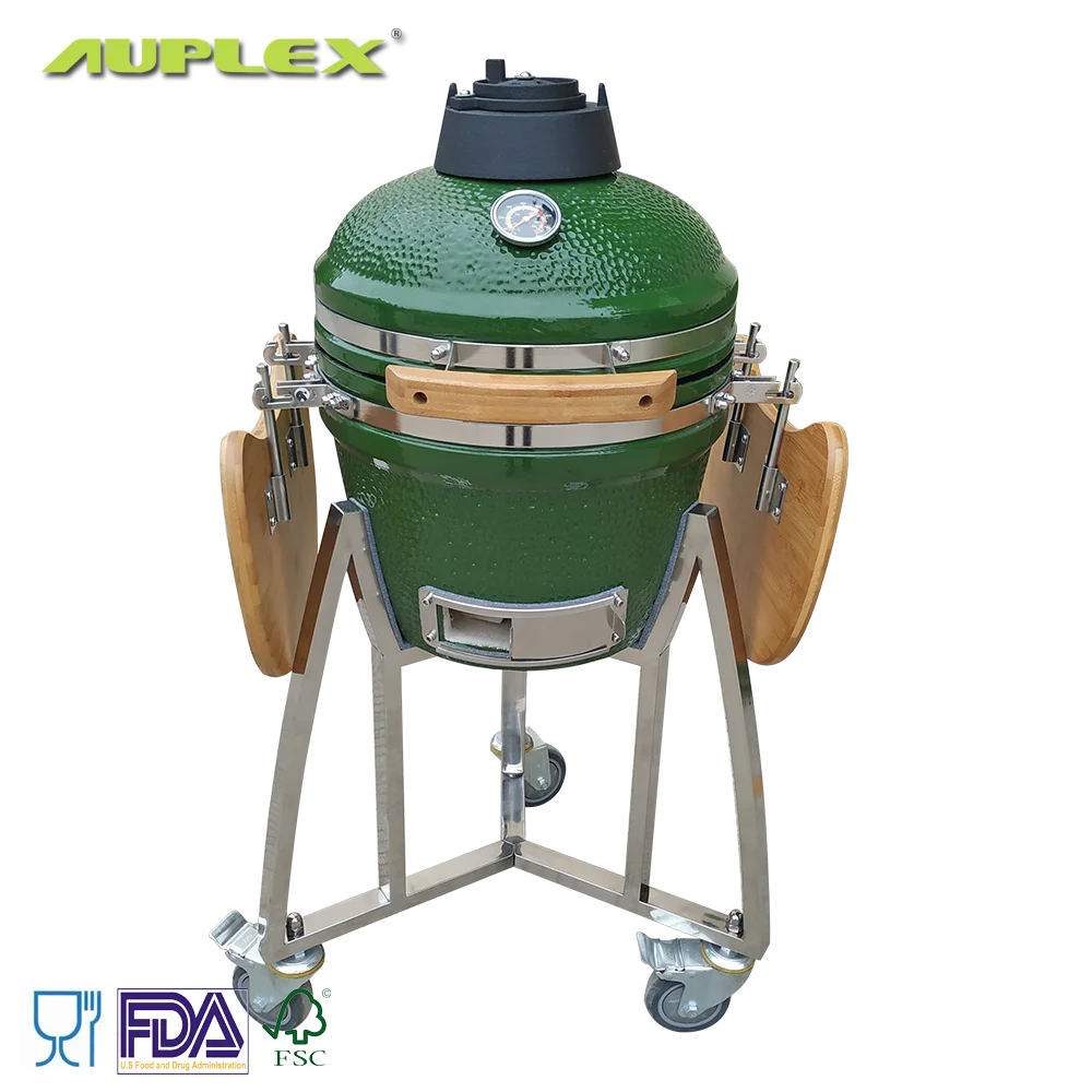 Parrilla Tamaño medio 16-21 pulgadas Cerámica Kamado Fabricante Barbacoa de carbón al aire libre Parrilla verde Asador Parrilla de barbacoa