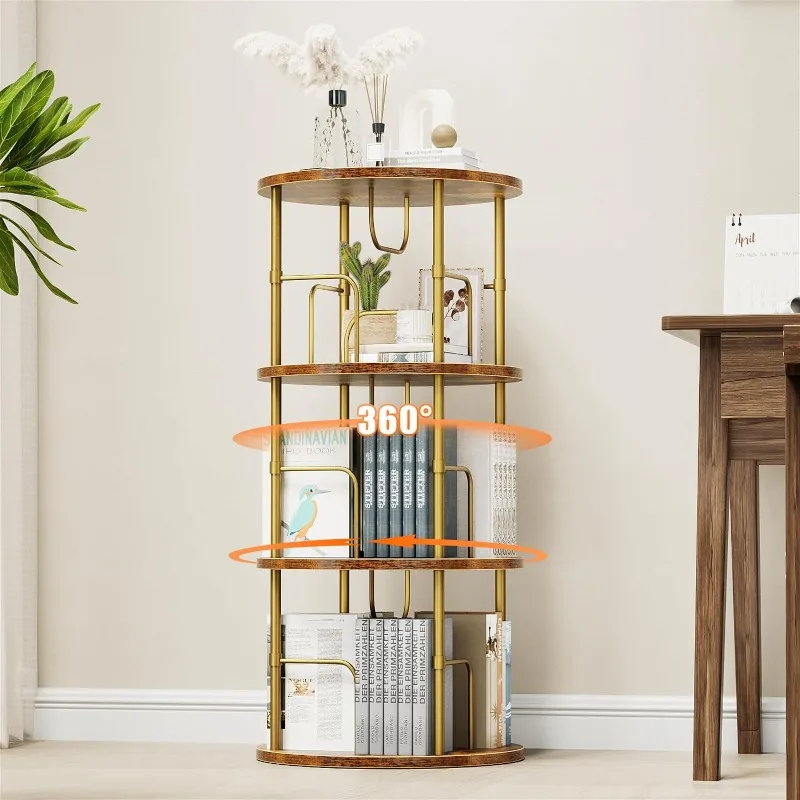 Rotating Bookshelf, 3 Tier Round Revolving Bookcase with Special Visible Partition Storage, 360° Display Spinning Bookshelves