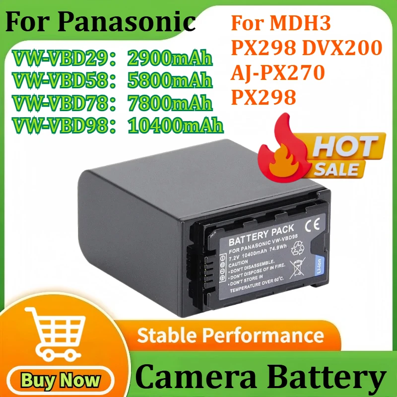 

VW-VBD29 VBD58 VBD78 VBD98 7.2V 2900mAh/5800mAh/7800mAh/10400mAh for Panasonic MDH3 PX298 DVX200 AJ-PX270 PX298 Camera Battery