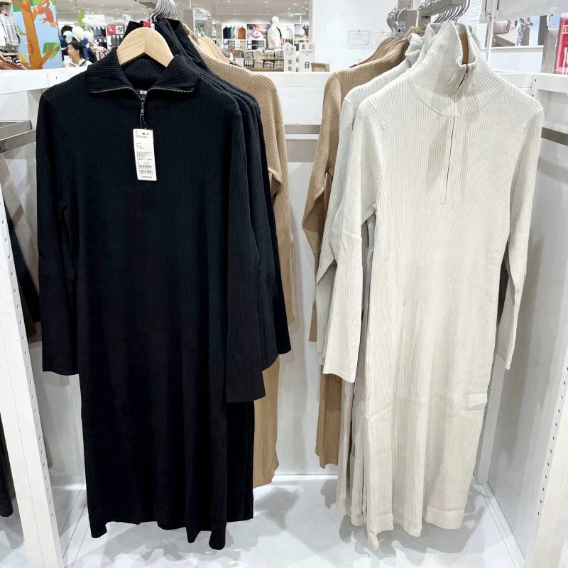 

Ele Spring Autumn Women's Knitted Slim Fit Dr Commute Lady Sle f Zipper T-irt Dr Polyester Fiber Long Sve