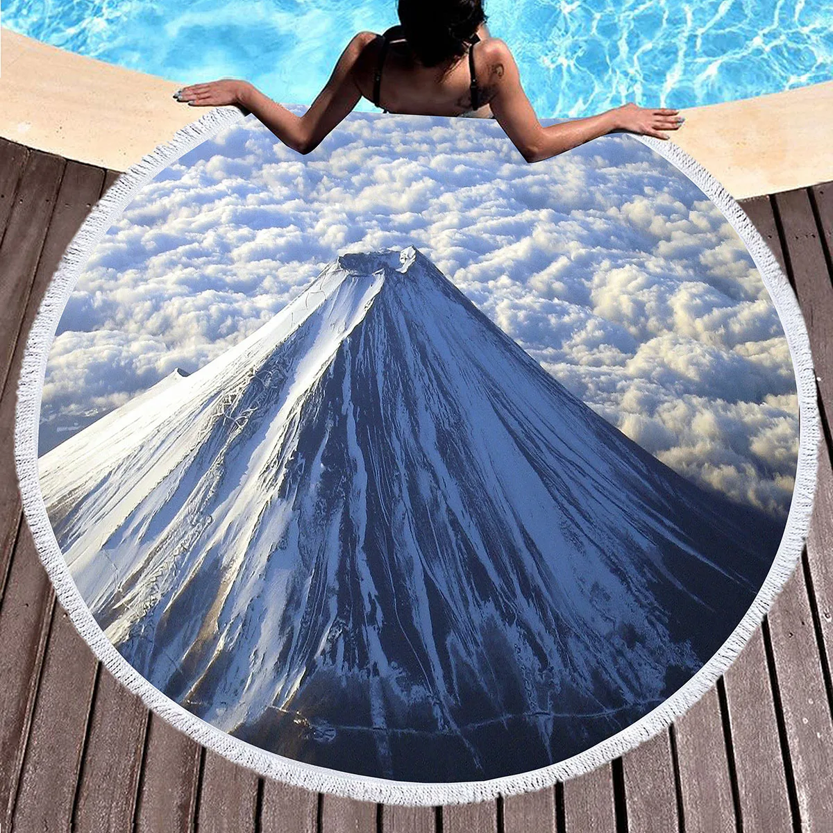 Japanese Mount Fuji Round Beach Towel,Snow Mountain Sand Free Lightweight Beach Blanket,Absorbent Quick Dry Pool Towel Yoga Mat