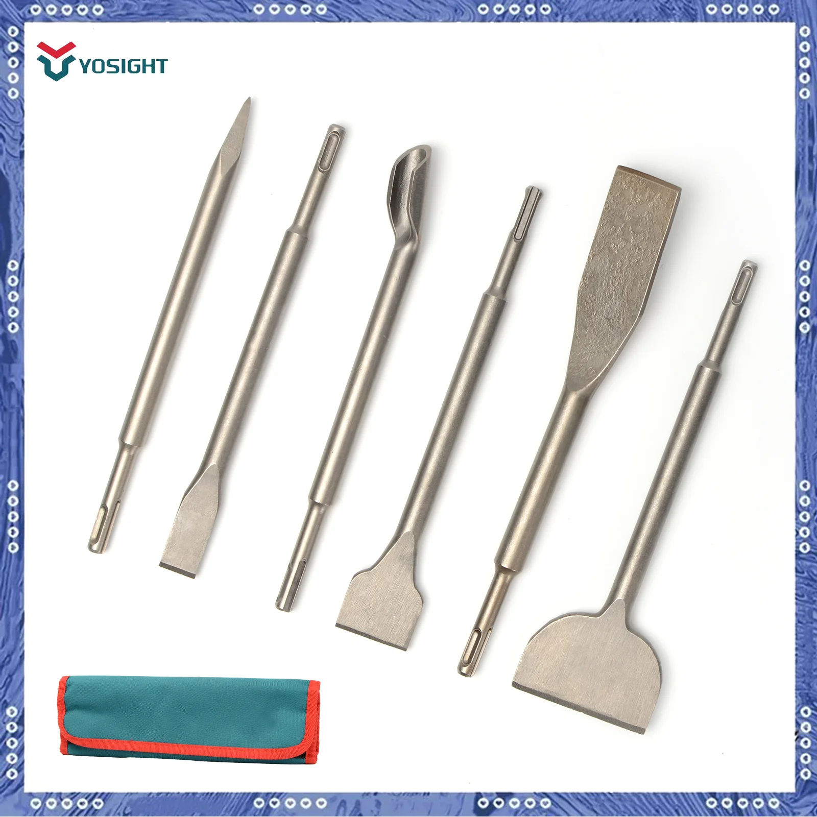 6PC SDS PLUS Round Shank Electric Hammer Drill Bit Groove Flat Chisel Masonry For Concrete Impact Drill Elbow Widening Drill Bit