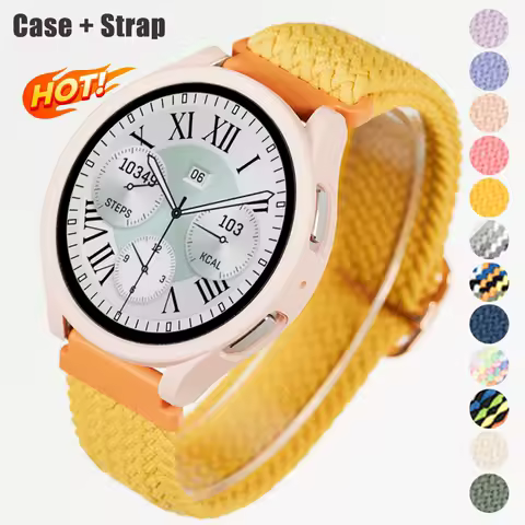 Nylon Band+Case for Samsung Galaxy Watch 7 6 5 4 40/44mm Strap Braided Bracelet PC Bumper Protector Cover SmartWatch Accessories