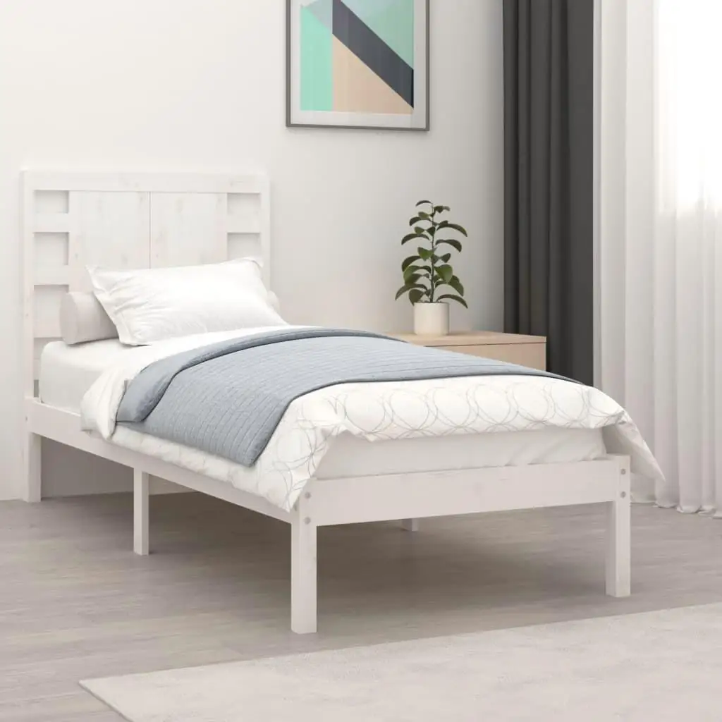 White Small Single Bed Frame 75x190 cm - Solid Wood Design, No Mattress Included