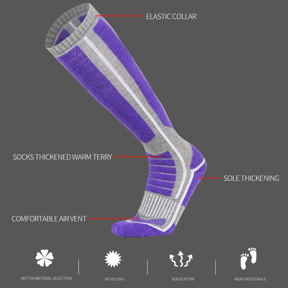 XQQMXX 남녀공용 스키 양말, 온열 무릎 높이, 따뜻한 겨울 스노우 스케이팅, 스노보드 양말, 메리노 울, OTC, 1 쌍