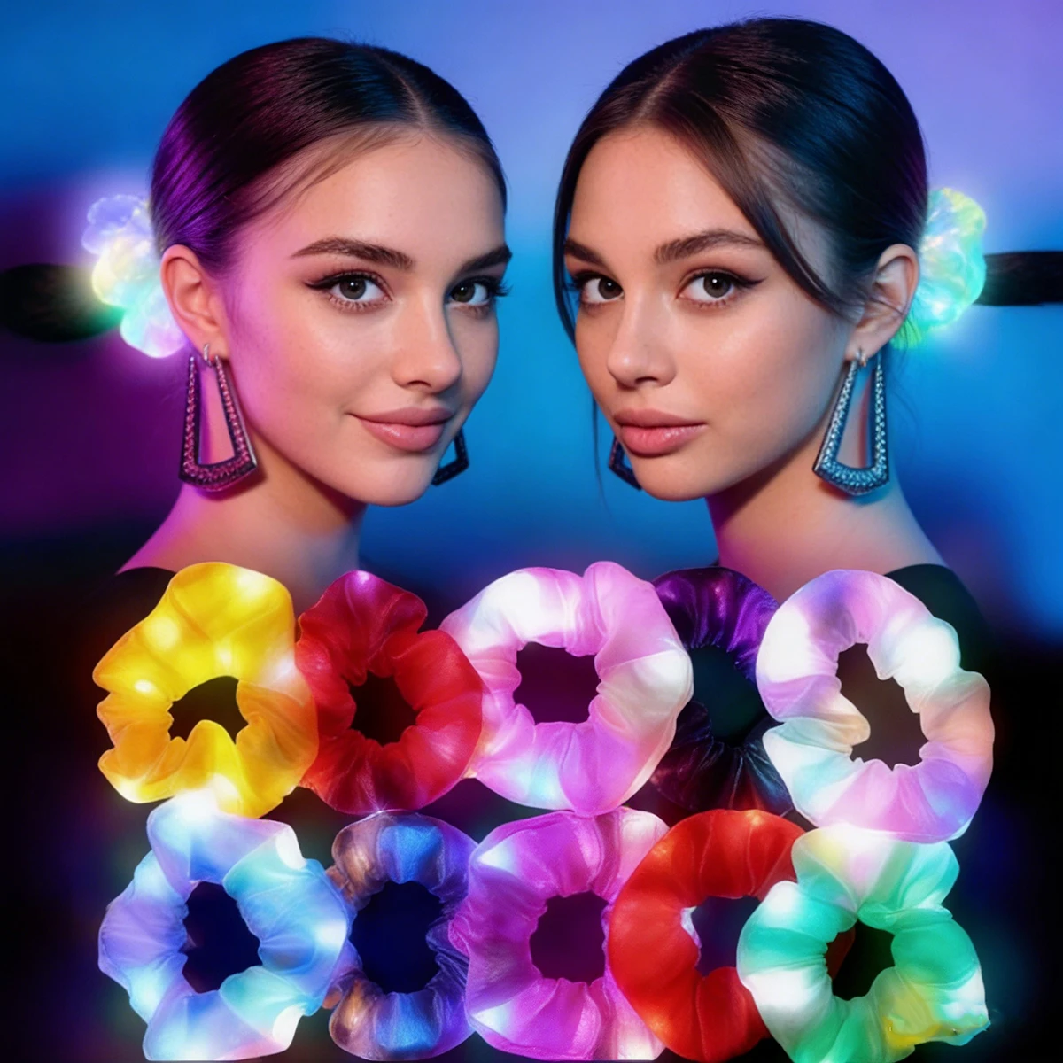 Elásticos de cabelo elásticos de cetim luminosos com led iluminados para mulheres e meninas, laços de cabelo que brilham no escuro, suprimentos para festa de natal