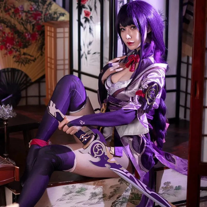 Raiden Shogun Cosplay Costume Genshin Impact Wig Purple Long Hair Halloween Costumes Full Set Genshin Baal Shougun