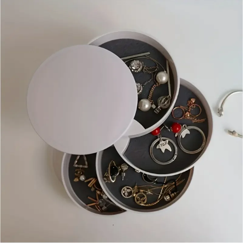 3-Tier Rotating Jewelry Organizer with Dustproof Lid, Compact Vanity Box for Earrings, Rings, Necklaces, Bracelets, Hair Accesso