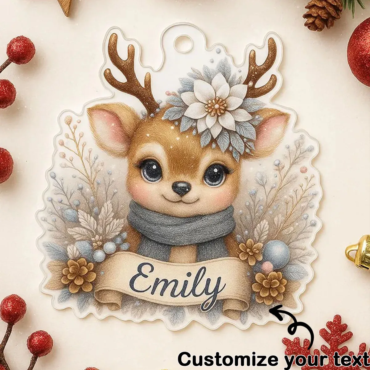 Personalized Reindeer Acrylic Ornament |   Custom Name Christmas Decoration |   Cute Deer Ornament for Kids |   Holiday Gift Keepsake