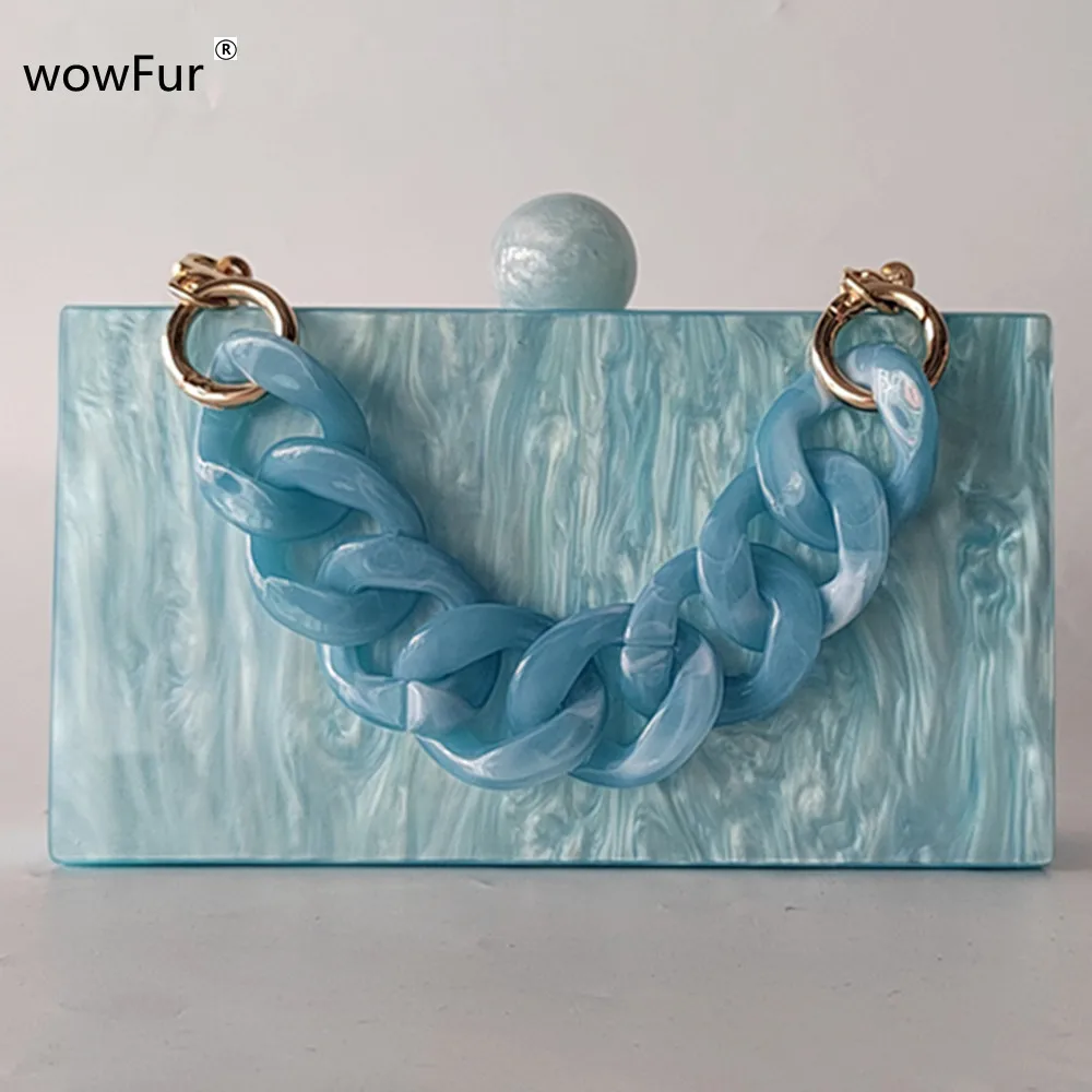 New Pearl Marble Light Blue Cross Body Purse Cute Handbag Lady Party Prom New Envelope Women Acrylic Evening Bags Shoulder Bag