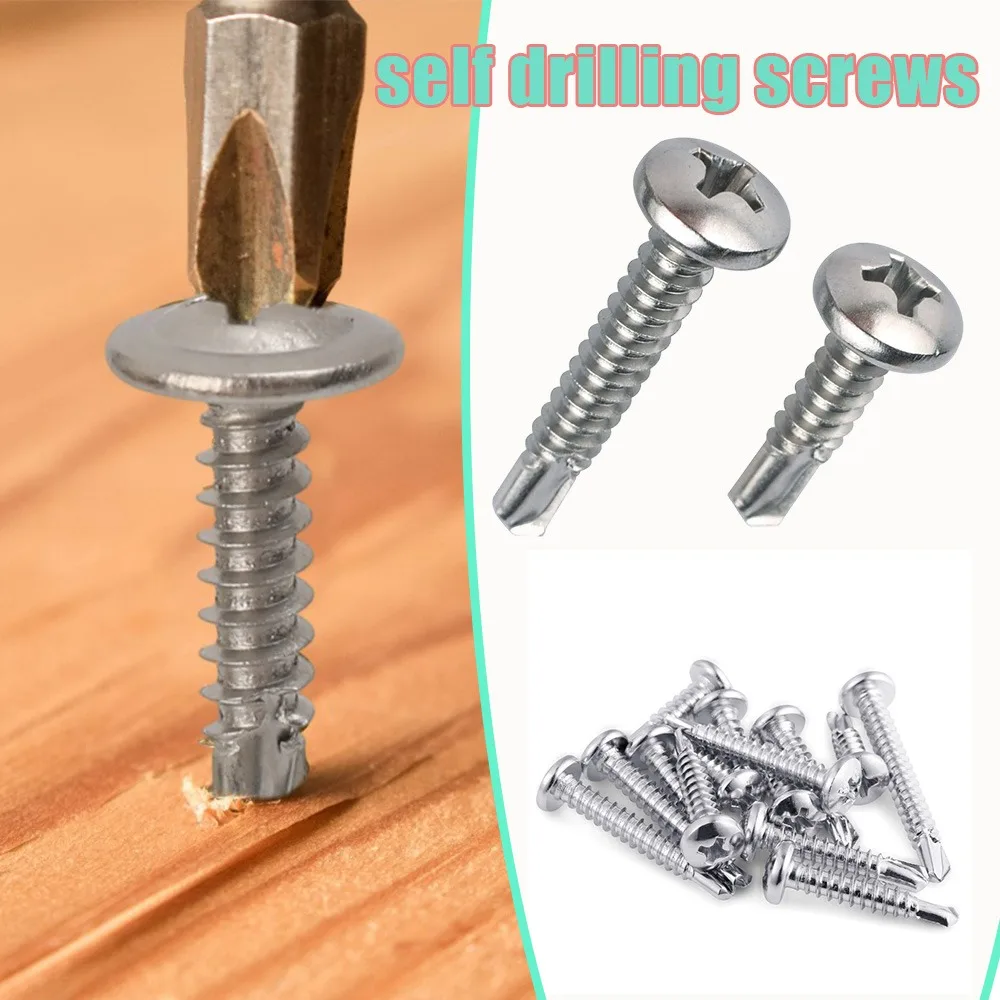 M4.2 and M4.8 410 Stainless Steel Large Flat Head Self-Tapping Self-Drilling Drill Tail Tek Screws for Metal Wood Construction