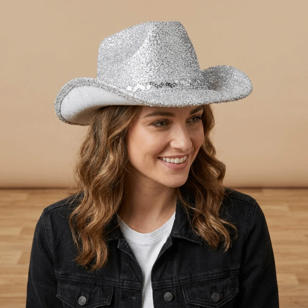 Fashion Sequin Bowler Hat Shimmering Adjustable Western Cowboy Hat Glitter Jazz Hat Cowgirl Hat Girl
