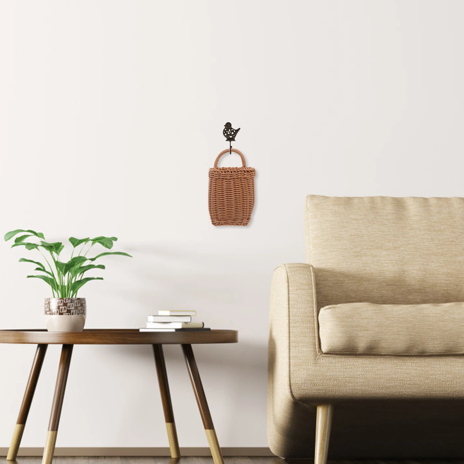 

Wall Mounted Woven Baskets Seagrass Rattan Flower Pot Organizer Kitchen Pantry Vegetable Brown Plastic Imitation Rattan